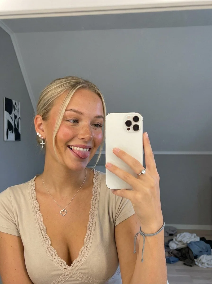 Playful Blonde in a Minimalist Room