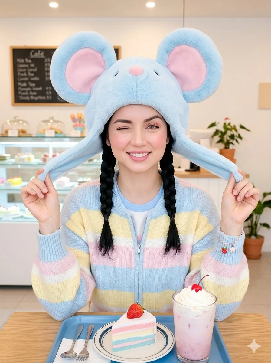 Playful Café Portrait in Pastel Comfort
