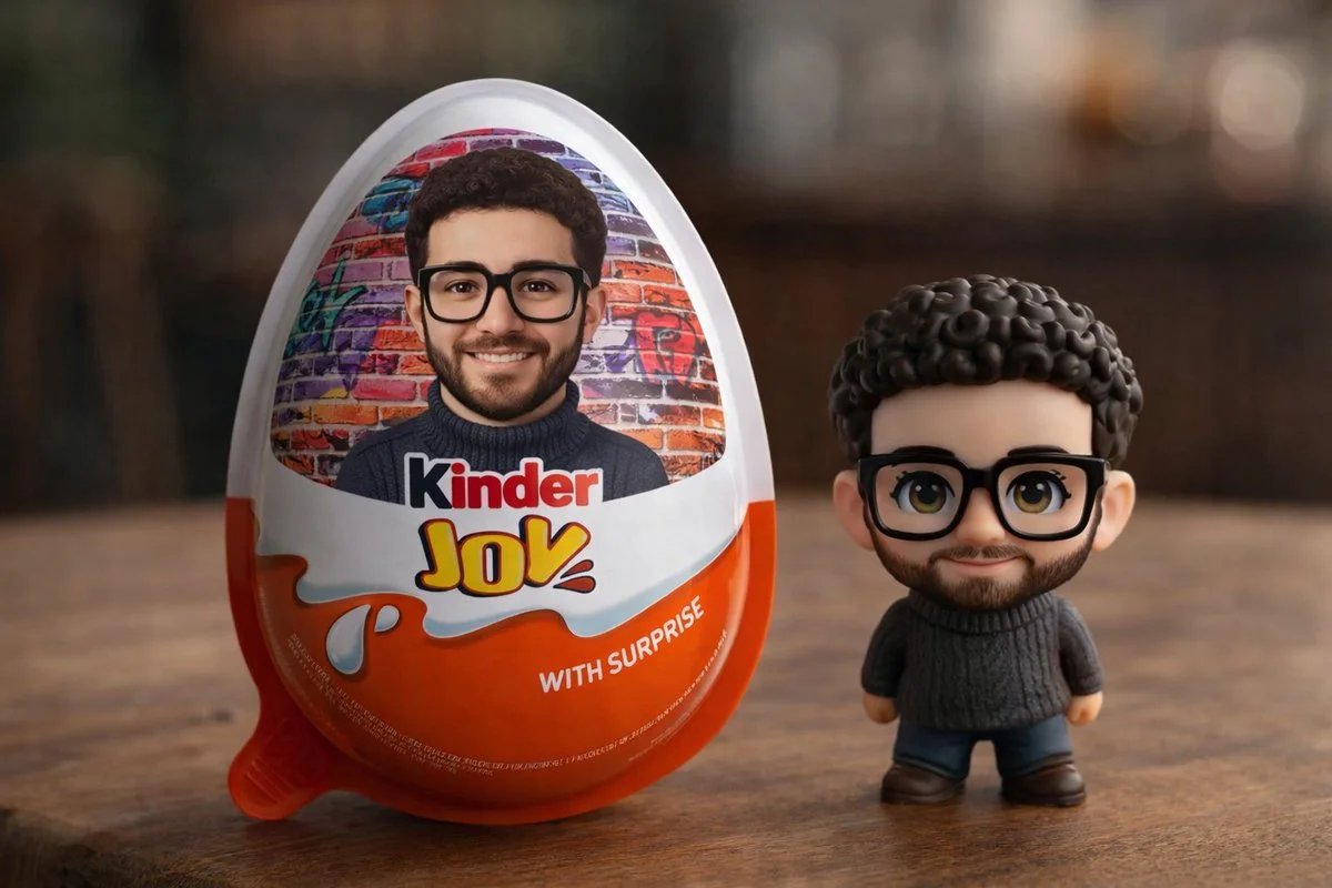 Playful Chibi Character on a Realistic Wooden Table