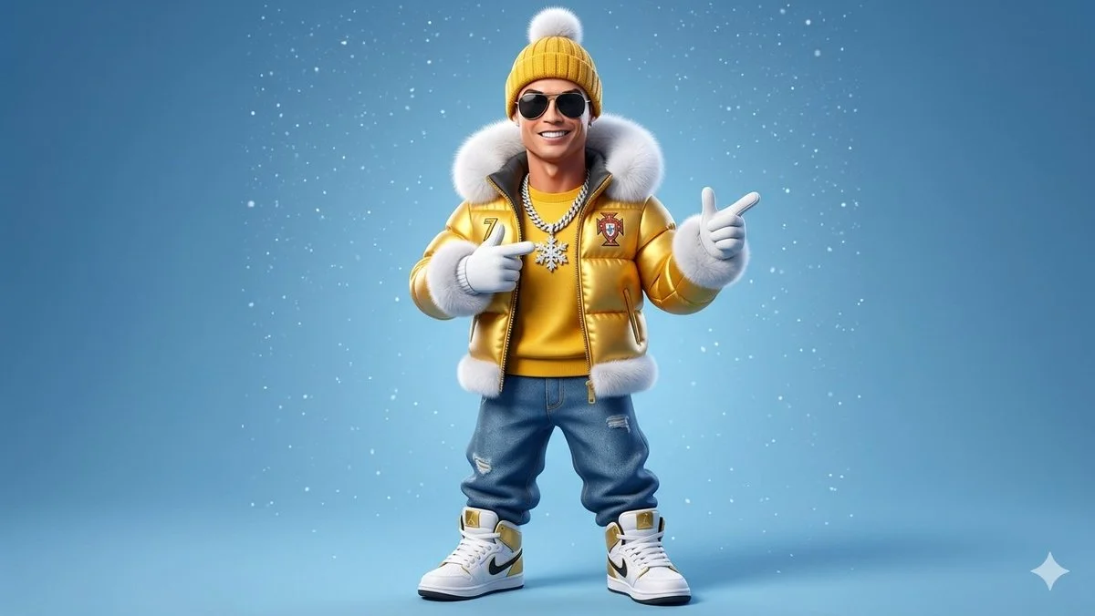 Playful Confidence: Toy-Like Soccer Icon in Winter Style