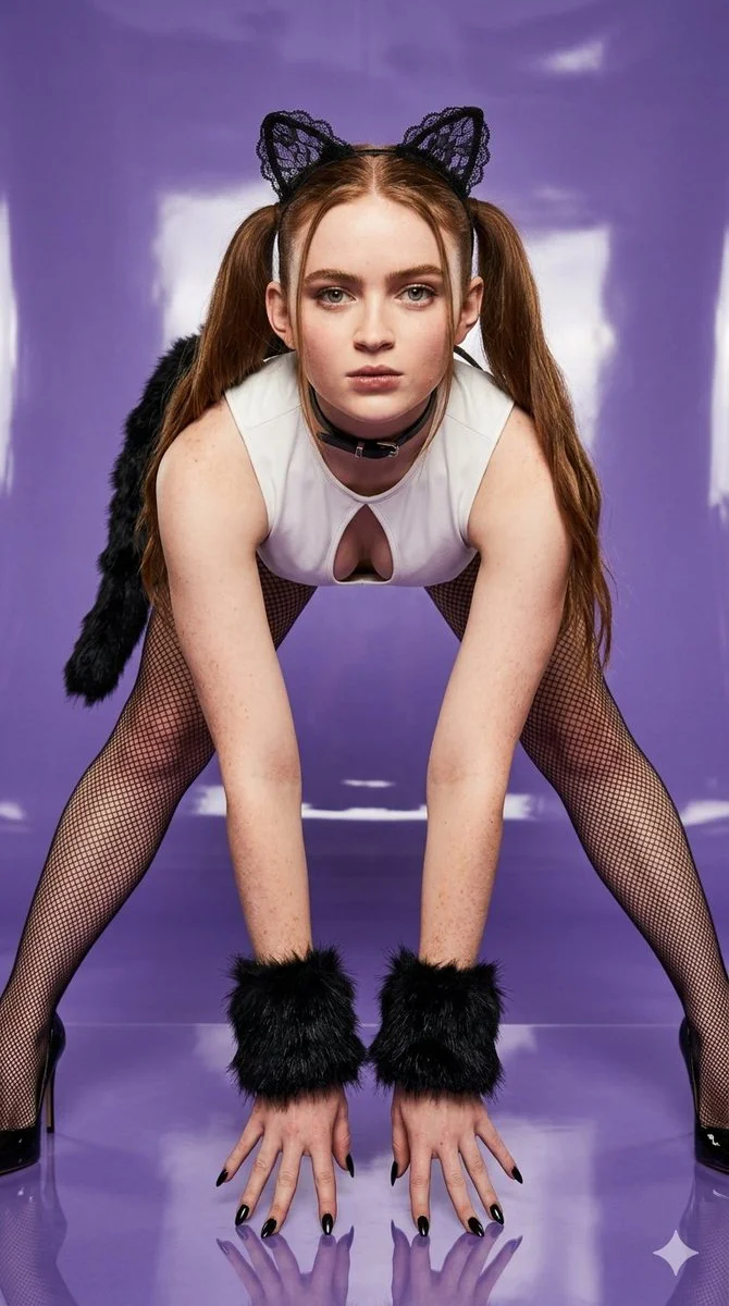 Playful Elegance: A Crouching Cat-Inspired Portrait