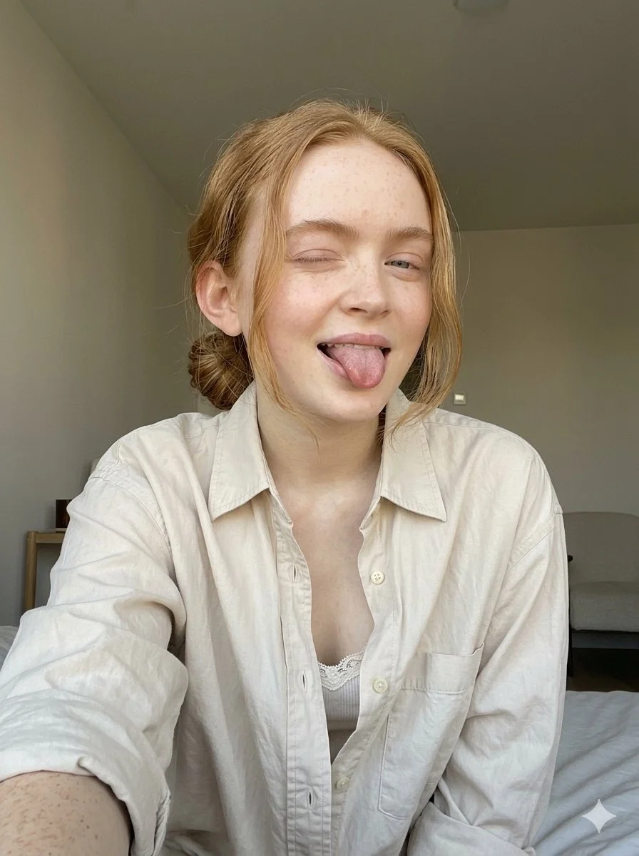 Playful Freckled Woman in Soft Natural Light