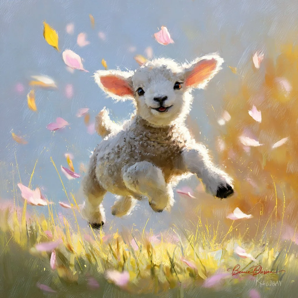Playful Lamb in a Floral Wonderland