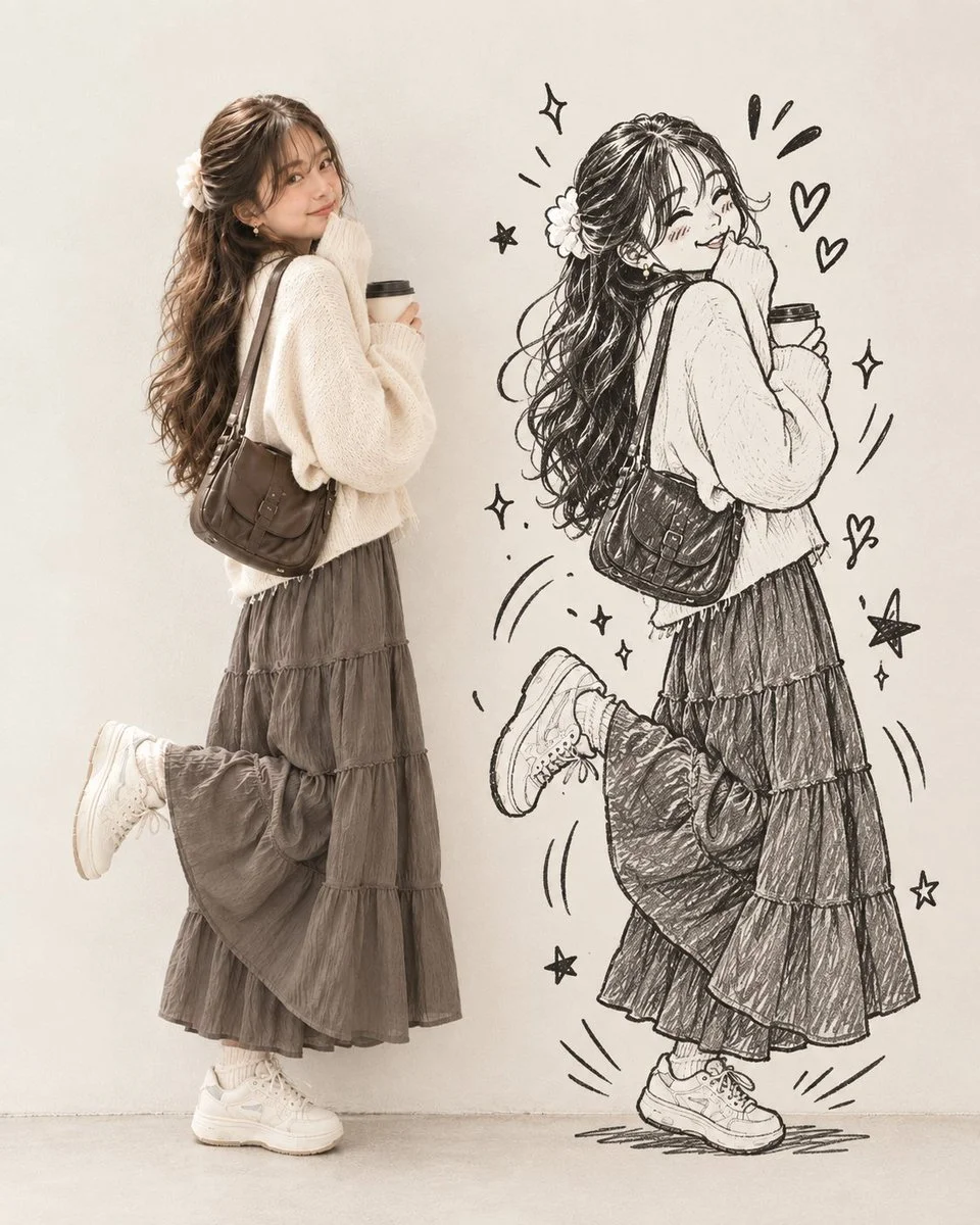 Playful Real Person Poses While Doodle Shadow Mimics Chaotically