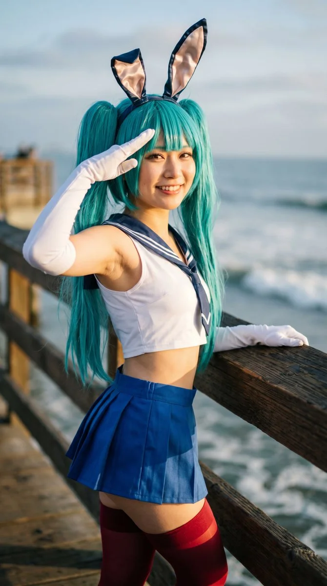 Playful Salute in Detailed Cosplay Portrait