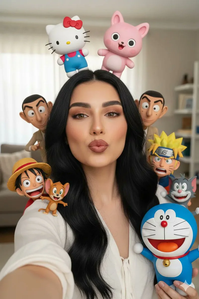Playful Selfie with Cartoon Companions