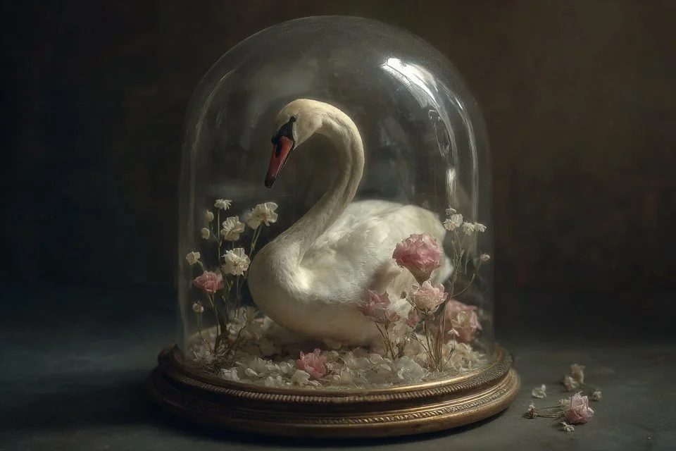 Porcelain Elegance Encased in Glass Bell Jar