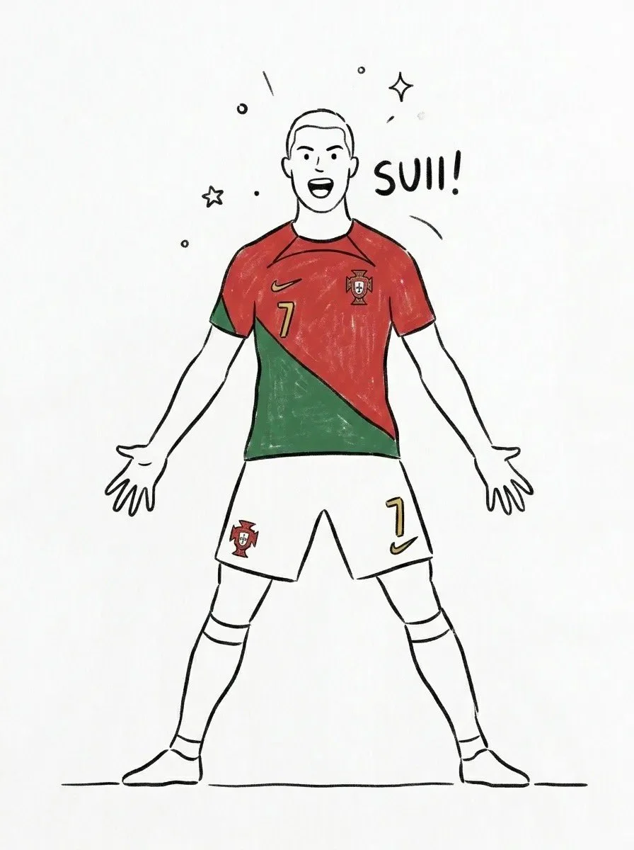 Portugal forward strikes SUIII pose in minimalist hand-drawn style