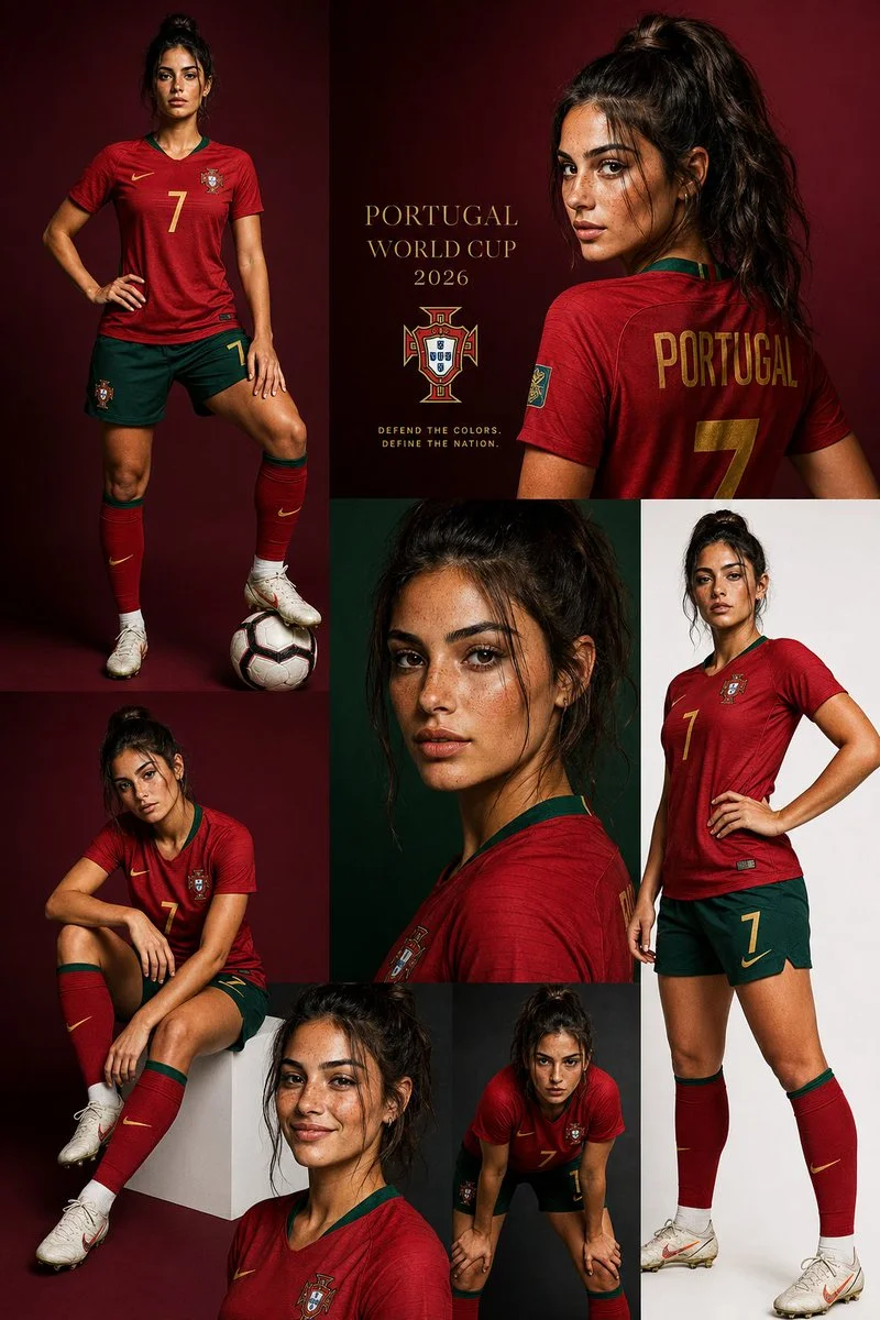 Portuguese model poses in crimson kit for luxury sports editorial