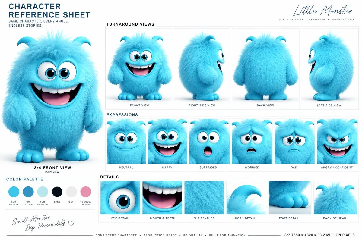 Professional 3D Character Model Sheet for Animation Production