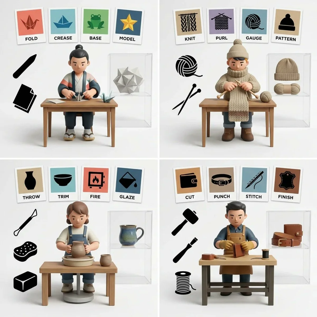 Quad View of Handmade Art Styles in Hybrid UI