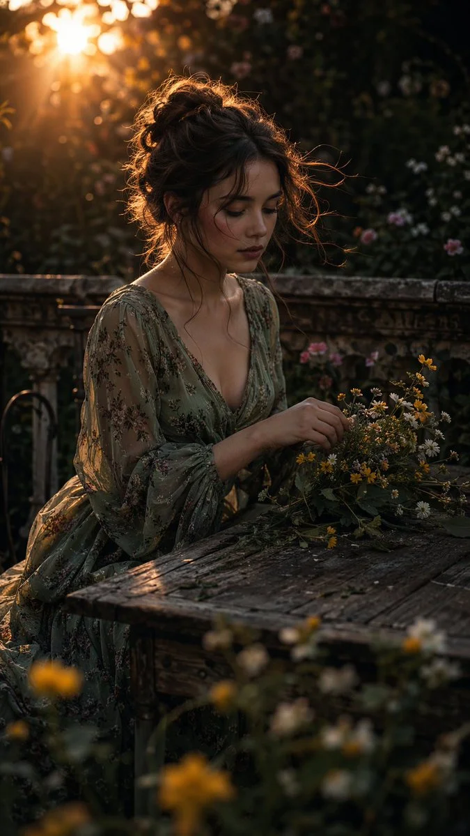 Quiet Contemplation Amidst Rustic Garden Beauty