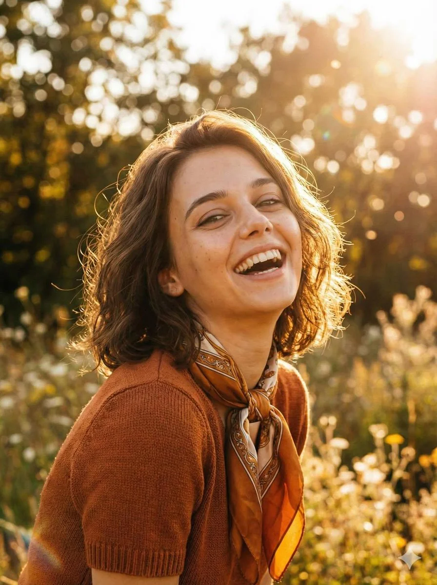 Radiant 70s Elegance Under Golden Sunlight