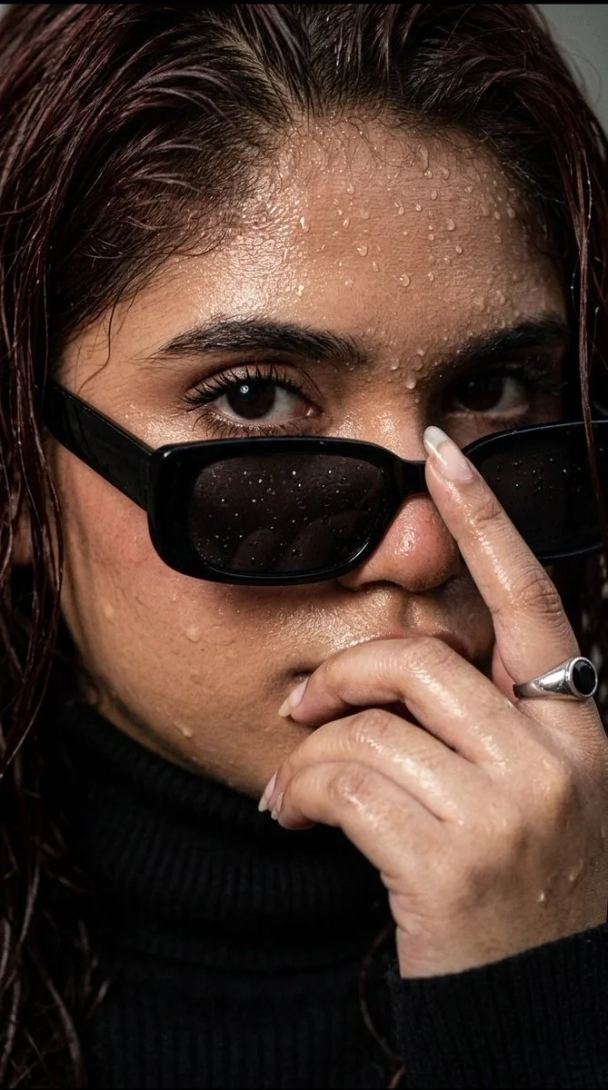 Rain-Kissed Gaze: Hyper-Real Portrait in Shadows