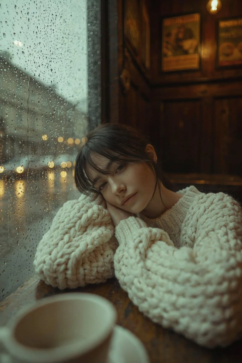 Rainy Day Reverie: Portrait in a Cozy Cafe