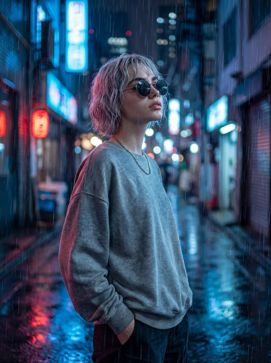 Rainy Neon Vibes: A Cinematic Portrait
