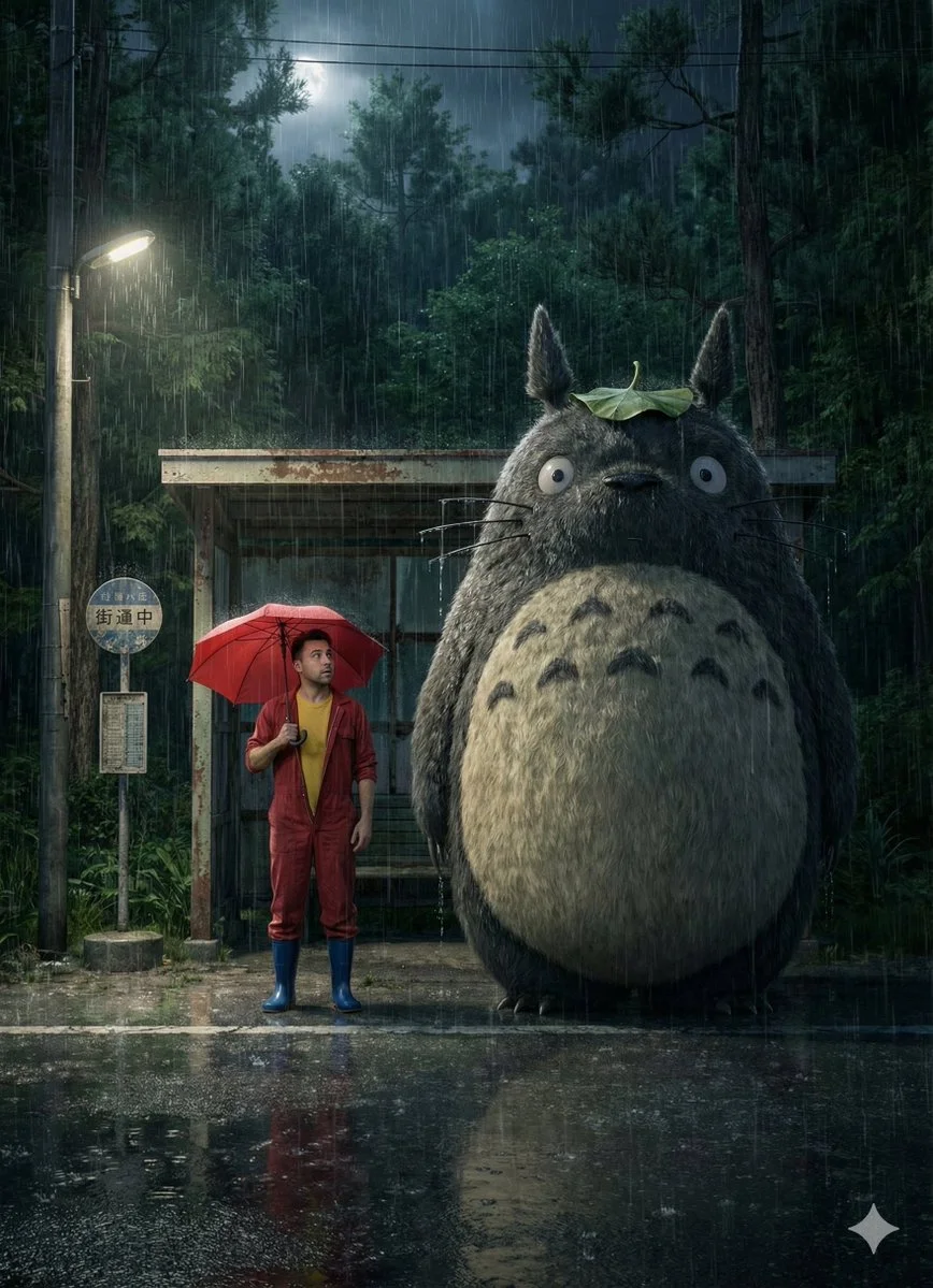 Rainy Night Whimsy: Totoro at the Bus Stop