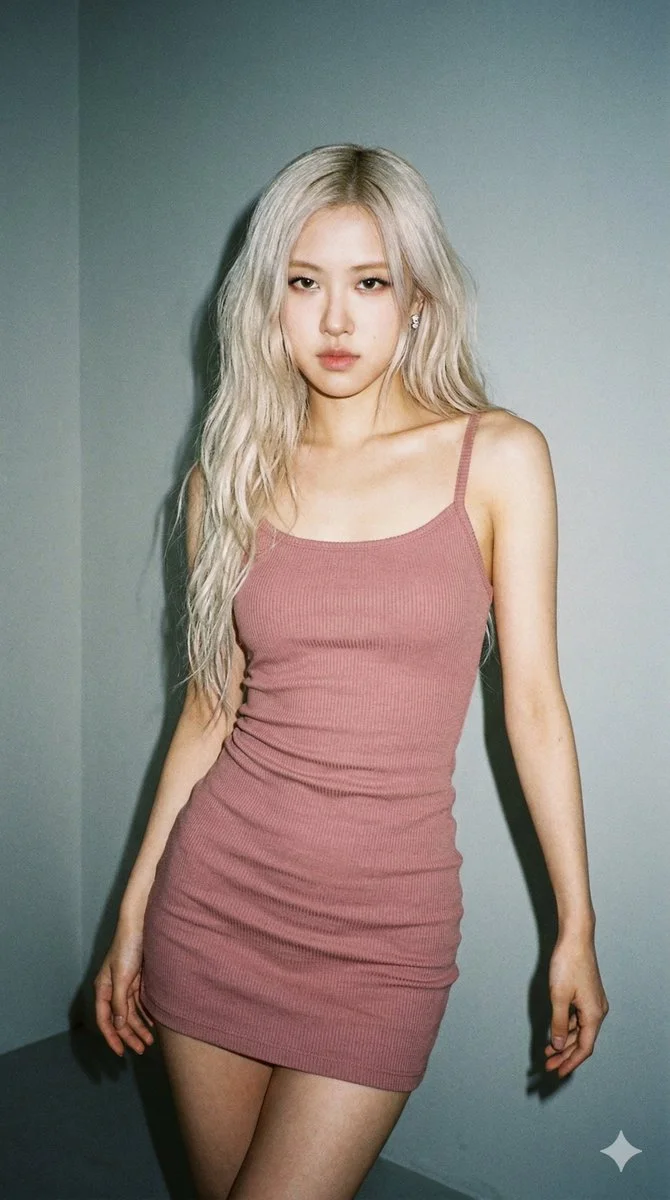 Raw 90s Flash Portrait of Lisa in Olive Knit Dress