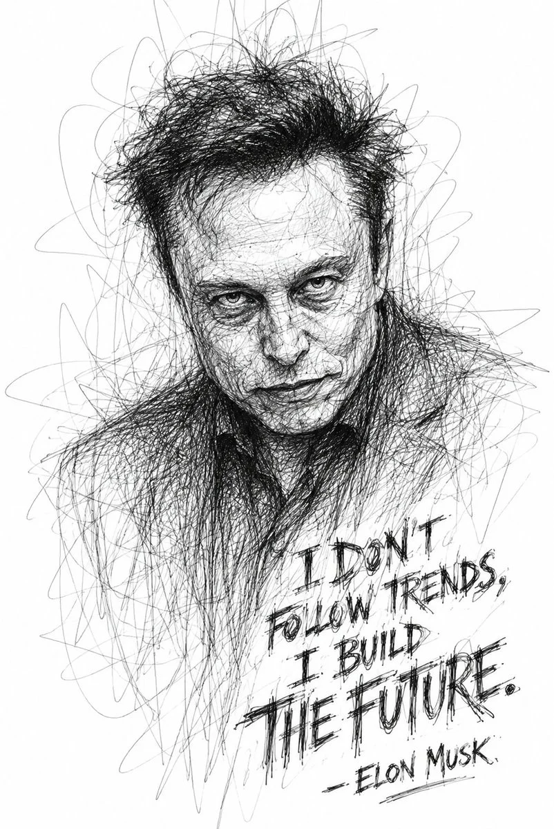 Raw gestural lines create an intense celebrity scribble artwork