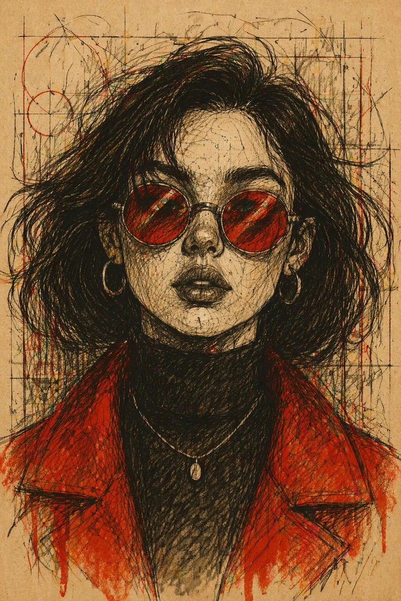 Raw Ink Portrait of a Young Woman