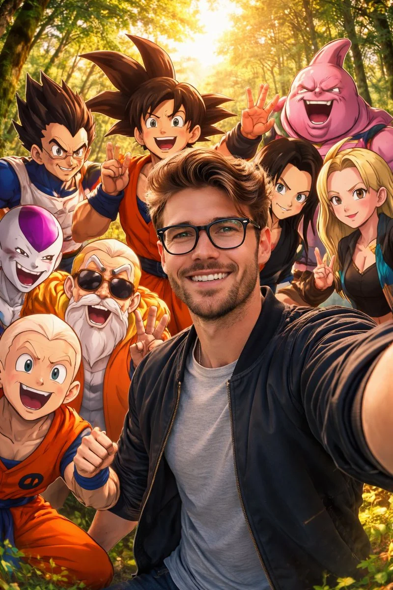 Reality Meets Anime in a Forest Selfie