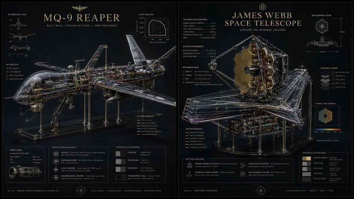 Reaper drone interior reveals precise mechanical reliquary in smoked glass