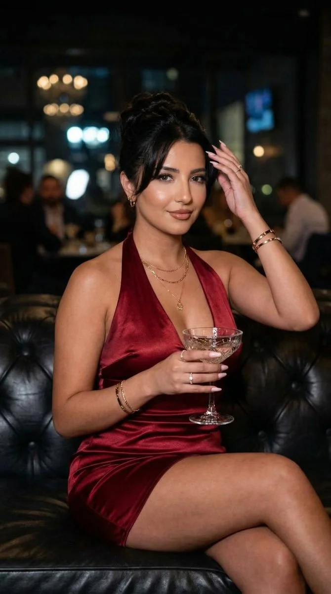 Red Satin Nights: Luxury Lounge Editorial Portrait