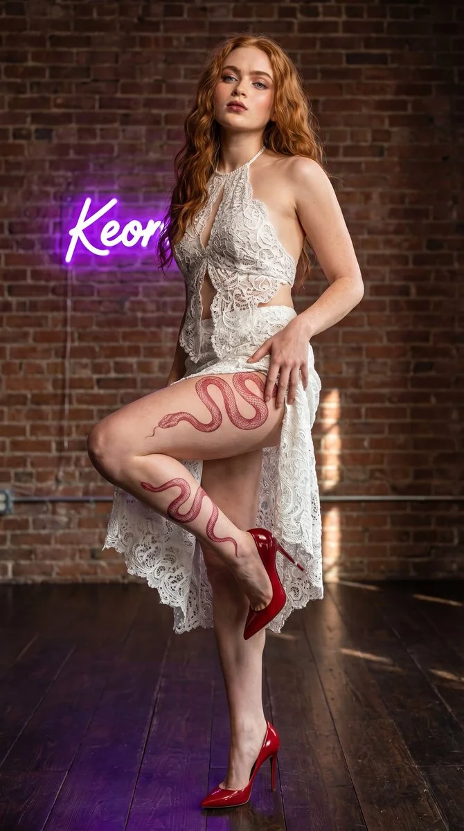 Red Snake, Red Heels: A Bold Pose