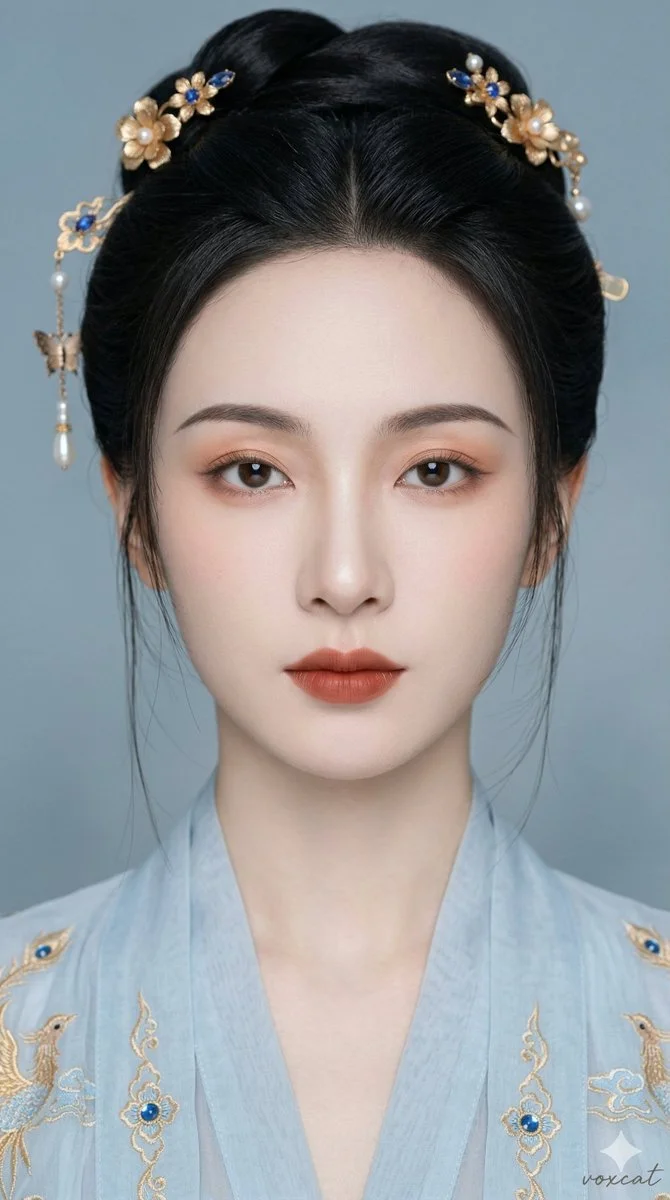 Refined Elegance: A Porcelain-Skinned Eastern Noblewoman in Extreme Close-Up