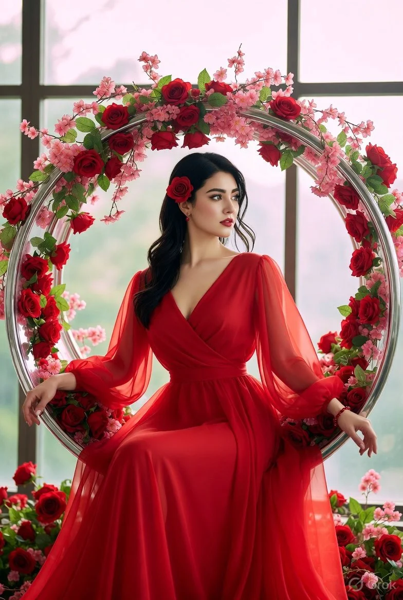 Refined Serenity Amidst Blooming Reds