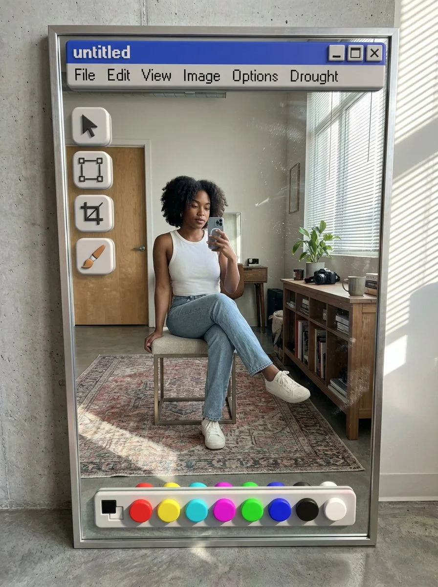 Reflecting the Future: A Retro-Futuristic Selfie Scene