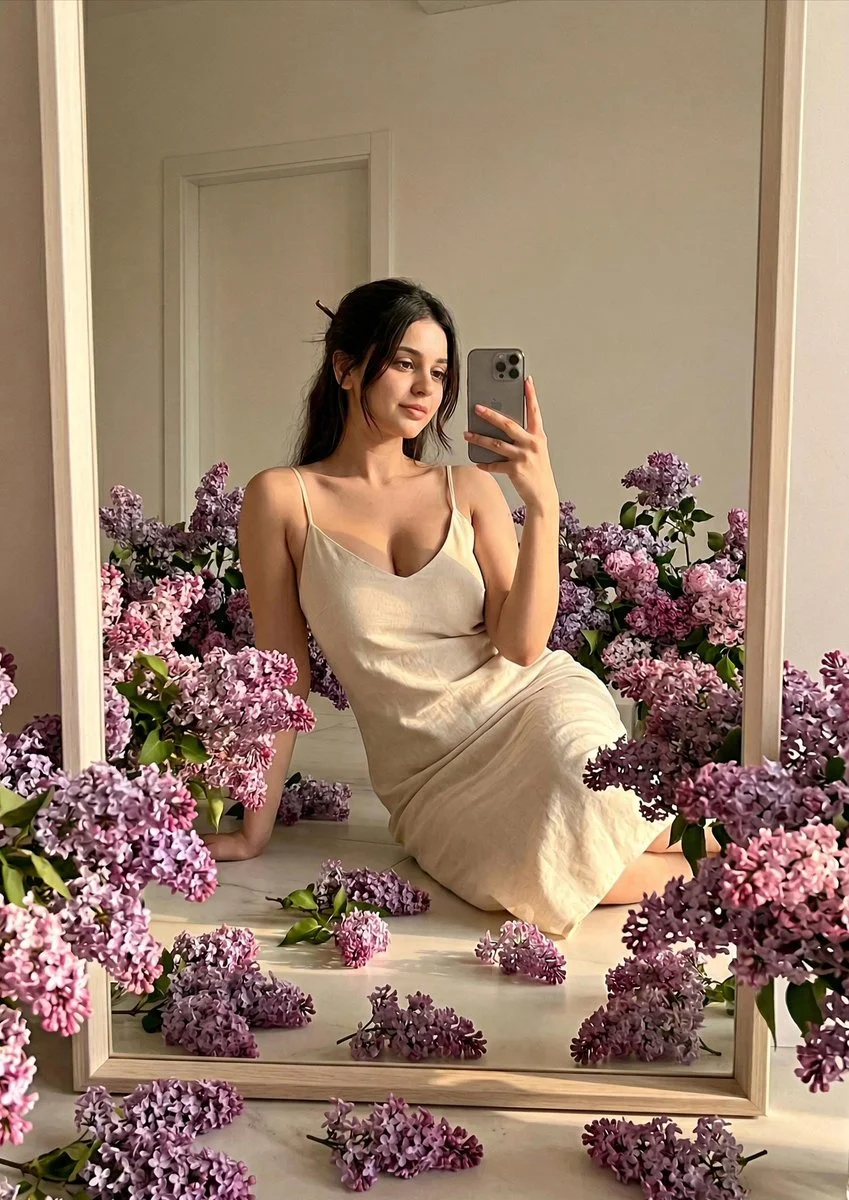 Reflective Serenity Amidst Lilac Blooms