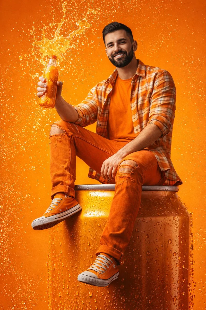 Refreshing Confidence: Hyper-Realistic Portrait with Exploding Soda Splash