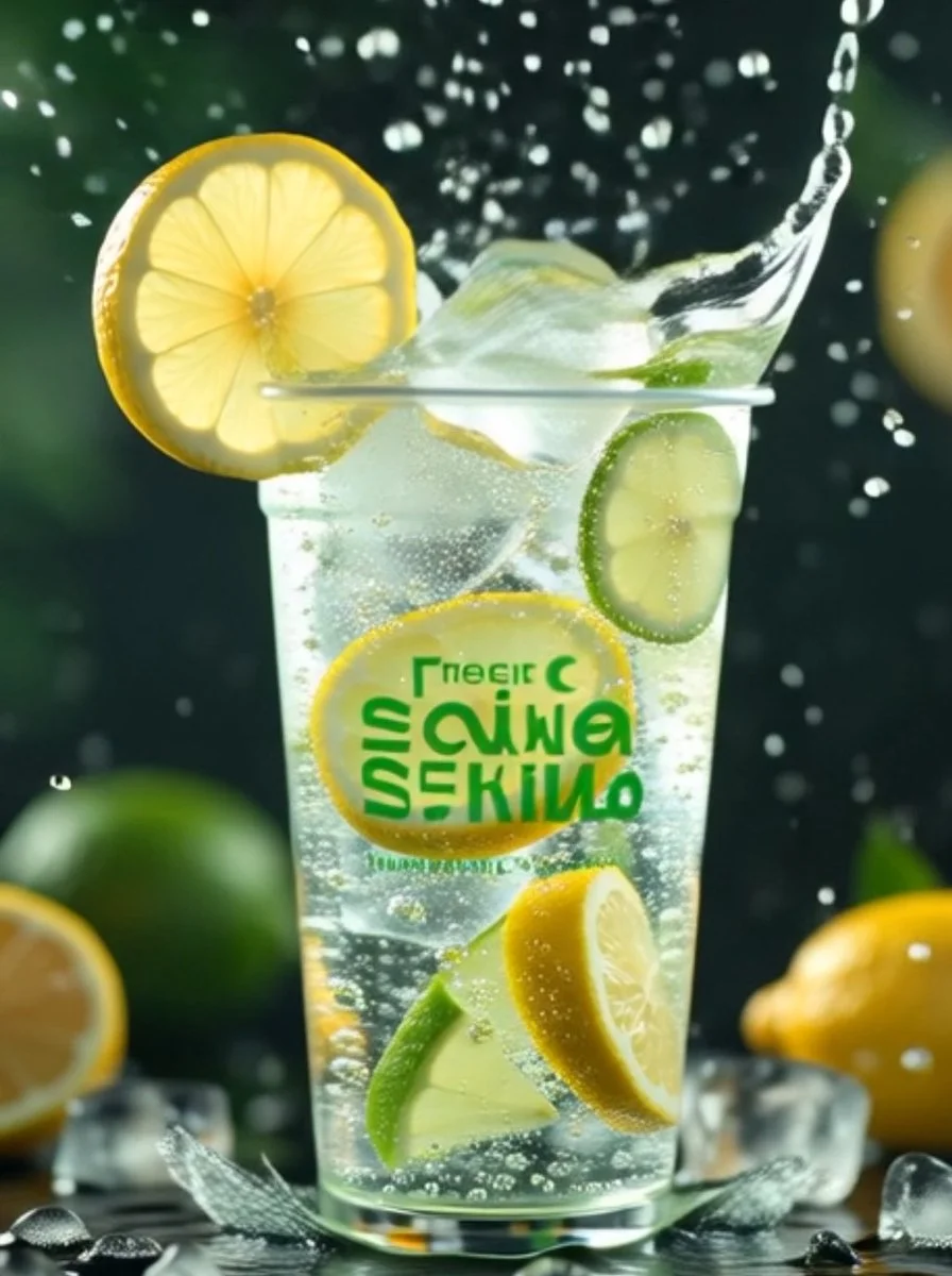 Refreshing Lemon Soda in Mid-Air with Sparkling Bubbles