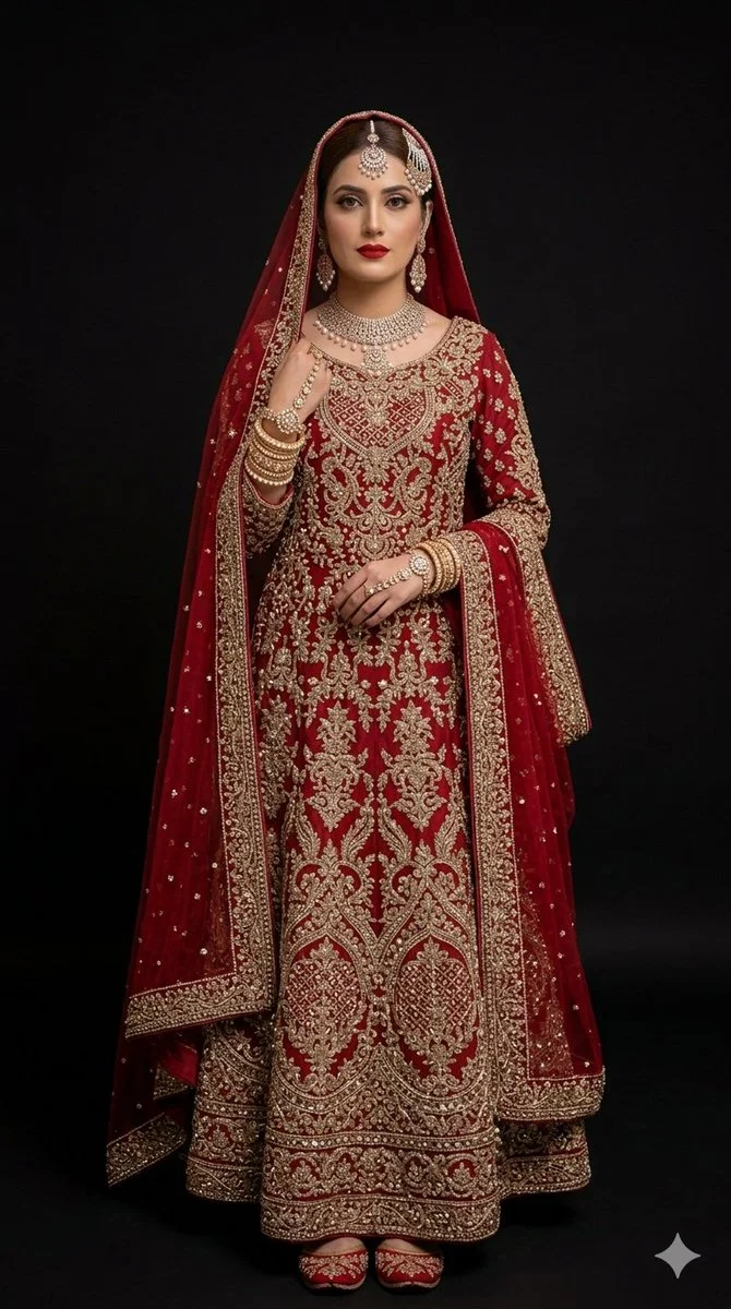 Regal South Asian Bride in Red Lehenga