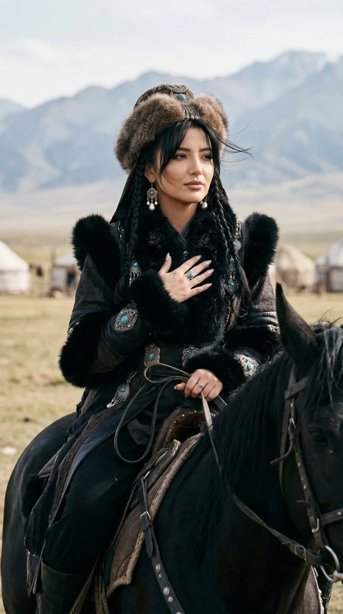 Regal Turkic Noblewoman on Black Steed