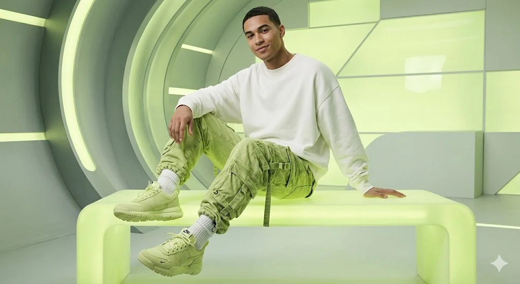 Relaxed Elegance in Neon Studio