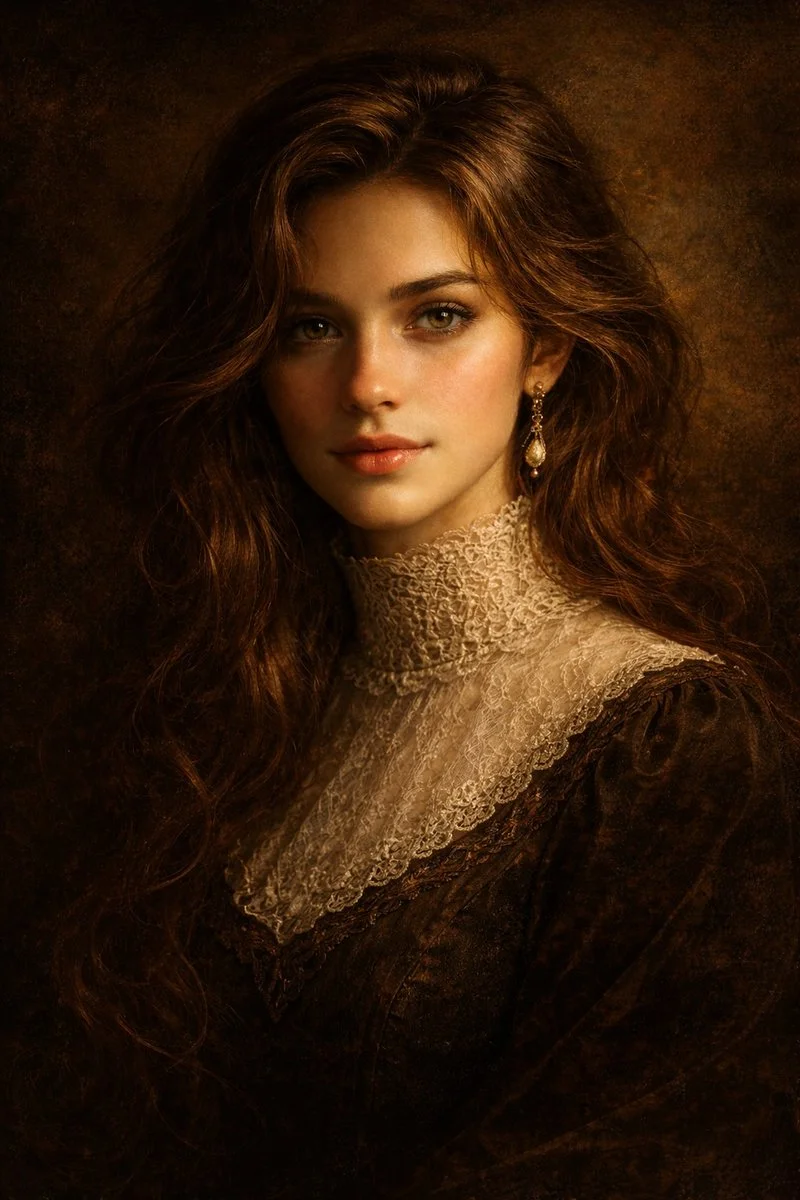 Rembrandt-Inspired Portrait of Elegance and Shadow