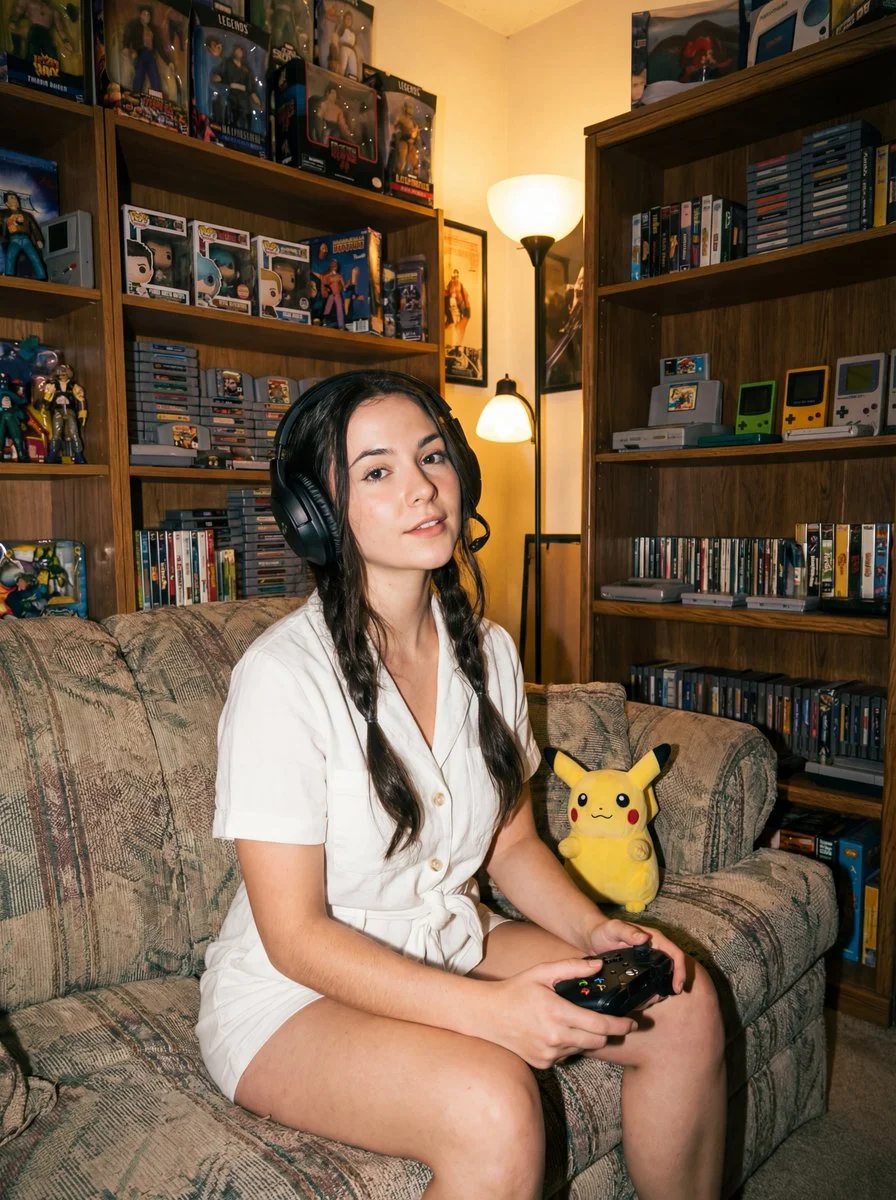 Retro Gamer Vibes: A Nostalgic Portrait in a Gamer's Paradise