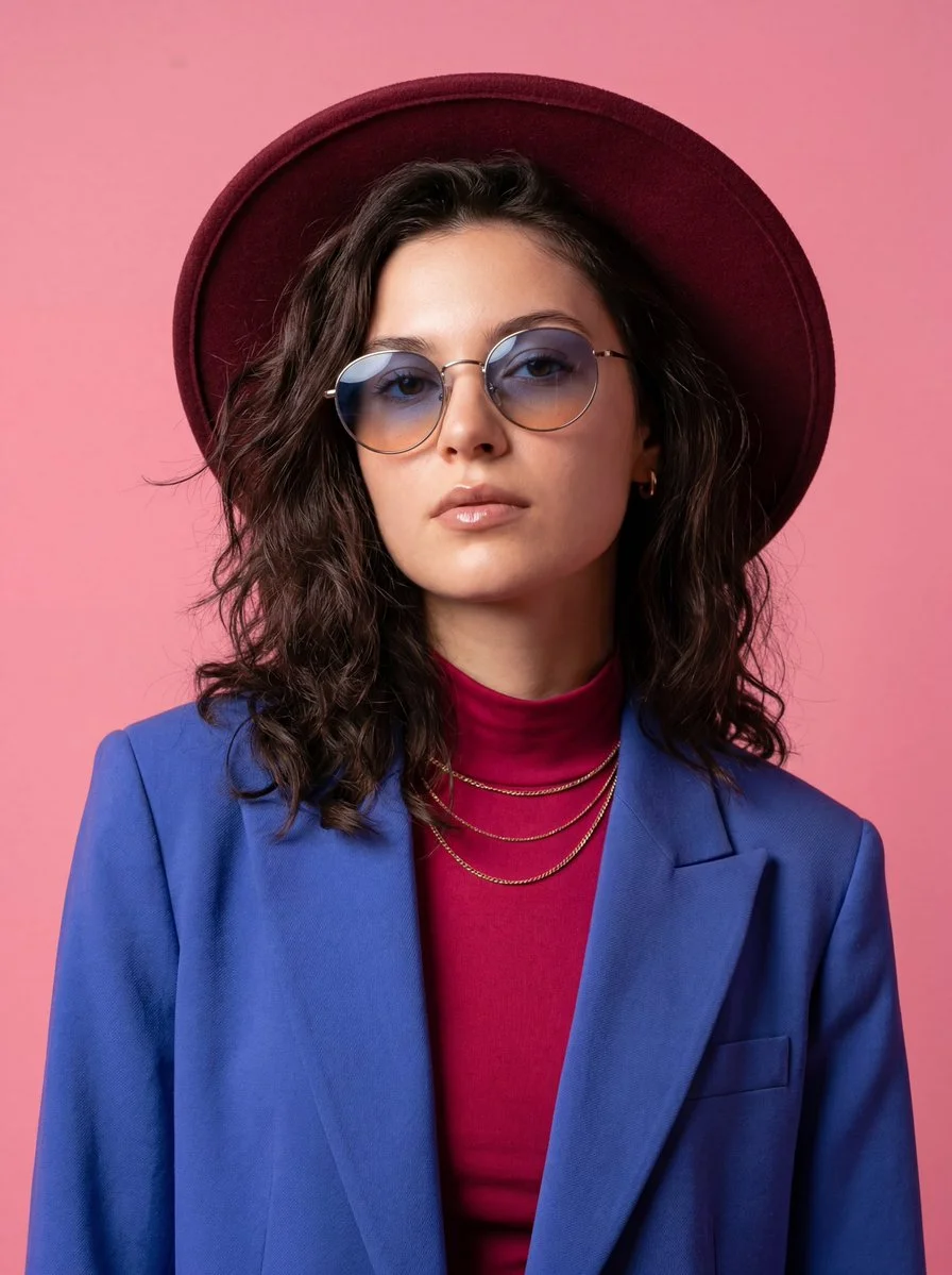 Retro-Pop Elegance: Vibrant 70s-Inspired Fashion Portrait
