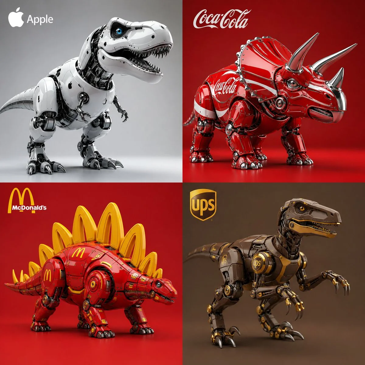 Robotic T-Rex with brushed steel panels in a studio scene