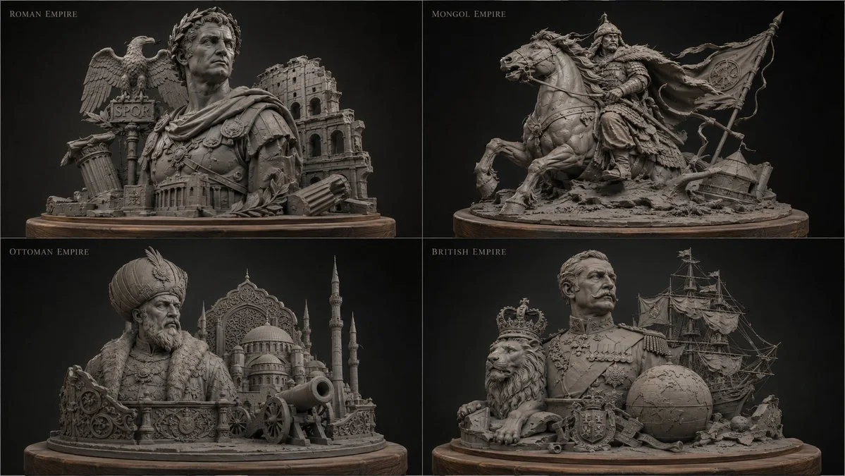 Roman Colosseum clay maquette sits on a wooden turntable with tool marks