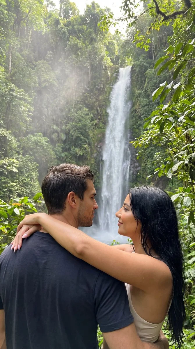 Romantic Embrace by the Waterfall