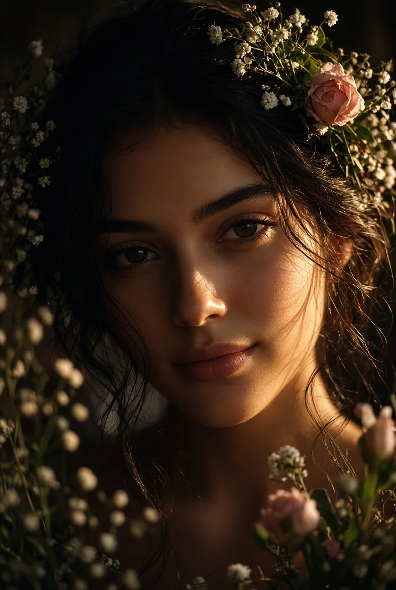 Romantic Floral Crown Adorns Her in Soft Petal Haze