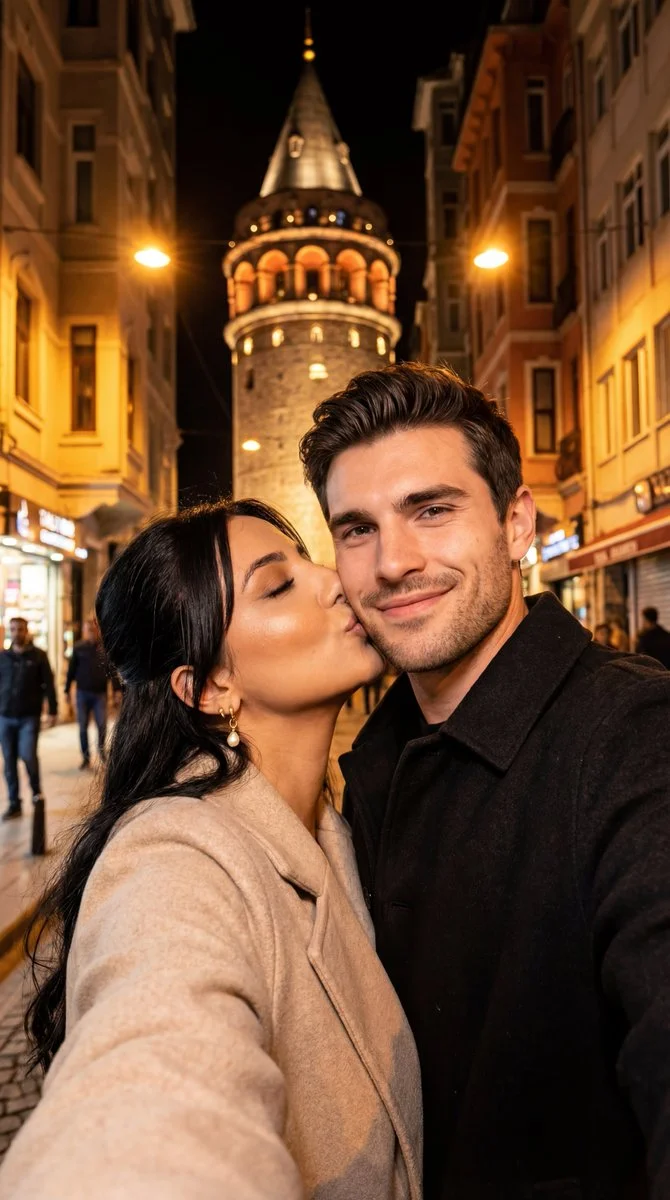 Romantic Night Selfie Under Galata Tower