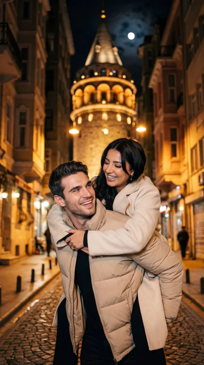Romantic Nights at Galata: A Couple's Joyful Escape