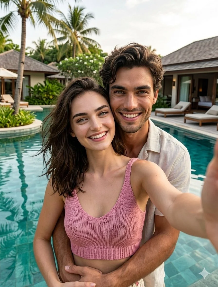 Romantic Poolside Selfie at a Luxury Resort