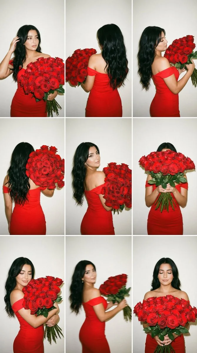 Romantic Red Roses: A Candid 3x3 Photo Grid