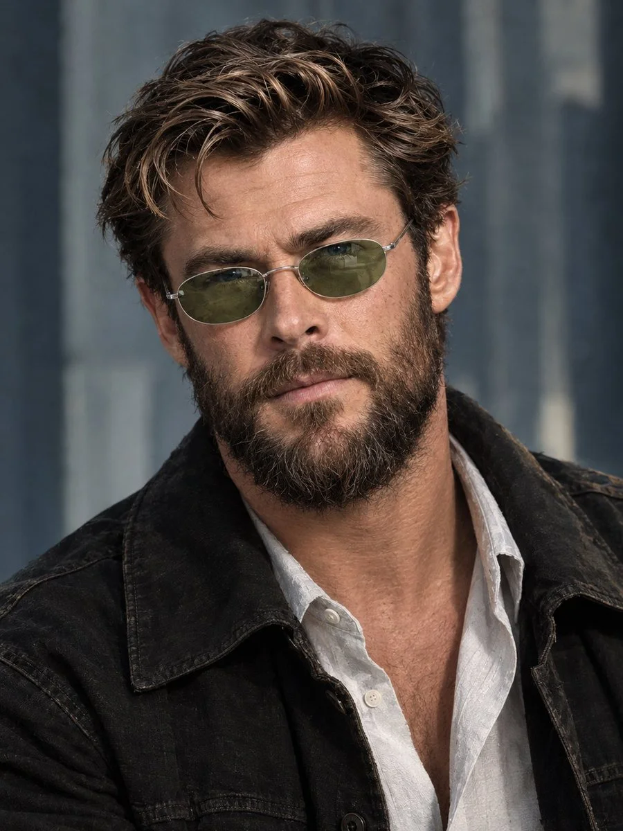 Rugged Man with Light-Green Sunglasses in Digital Oil Portrait
