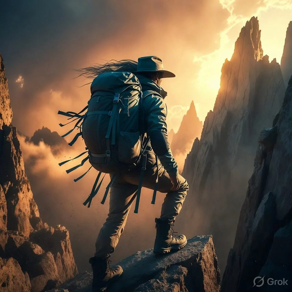 Rugged Peak, Fierce Winds: The Adventurer's Triumph